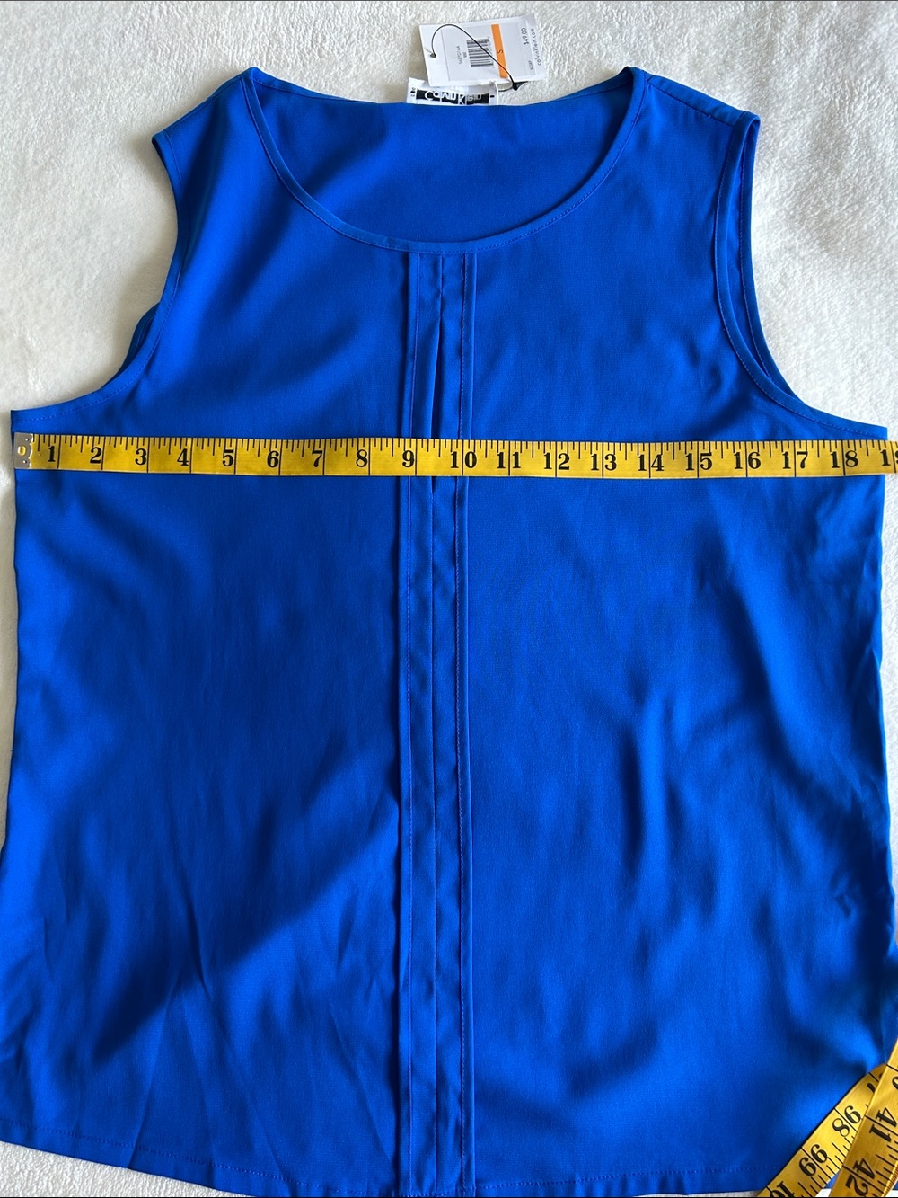 Calvin Klein Bright Blue Sleeveless Pleat-Front Tank Top Size S, NWT - Picture 6 of 8
